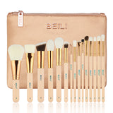 BEILI 15PIECES Pink natural goat hair Synthetic Horse Hair Foundation blusher eye shadow Powder Eyeliner  Makeup brush set