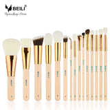 BEILI 15PIECES Pink natural goat hair Synthetic Horse Hair Foundation blusher eye shadow Powder Eyeliner  Makeup brush set