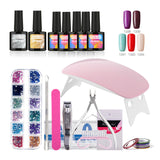 ROSALIND Nail Gel Soak-off Gel Polish Top & Base Coat Gel Nails Polish Kit Mini Lamp 5 colors Art Tools Kits Sets Manicure