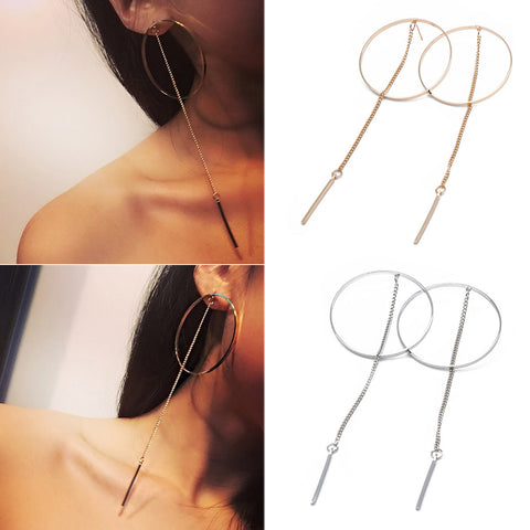 Big Circles Earrings Charms Long Chain Tassel Drop Dangle Earring