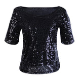 Women's Fashion Sequined Short Sleeve Top