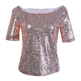 Women's Fashion Sequined Short Sleeve Top