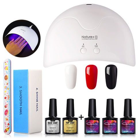 Modelones 8Pcs 16W Nature1 Led Lamp Nail Art Kits DIY Nail Design UV Gel Polish Set