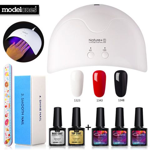Modelones 8Pcs 16W Nature1 Led Lamp Nail Art Kits DIY Nail Design UV Gel Polish Set