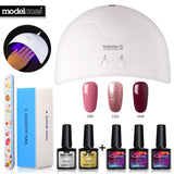 Modelones 8Pcs 16W Nature1 Led Lamp Nail Art Kits DIY Nail Design UV Gel Polish Set