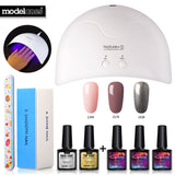 Modelones 8Pcs 16W Nature1 Led Lamp Nail Art Kits DIY Nail Design UV Gel Polish Set