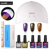 Modelones 8Pcs 16W Nature1 Led Lamp Nail Art Kits DIY Nail Design UV Gel Polish Set