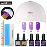 Modelones 8Pcs 16W Nature1 Led Lamp Nail Art Kits DIY Nail Design UV Gel Polish Set