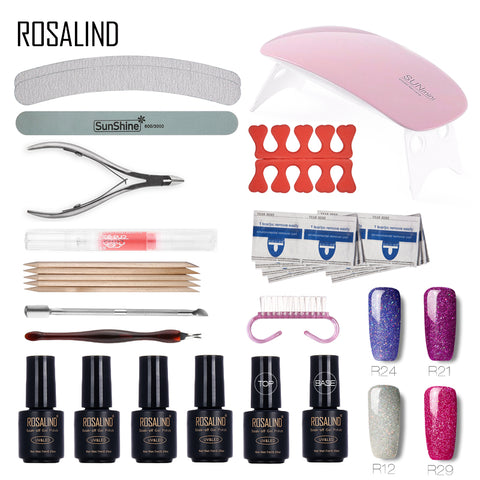 ROSALIND  Fashion Neon Nail Art Tools Cure 6W  Manicure Kit  UV Lamp Gel Polish Soak Off Base Coat Top Coat Gel Nail Polish Nail