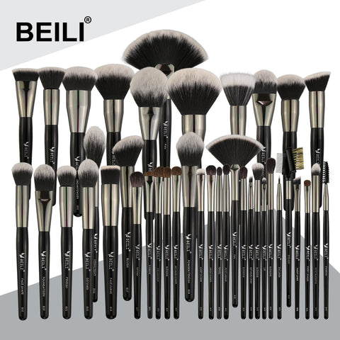 BEILI Professional 40PCS Makeup Brushes Set Soft Natural bristles powder Blending Eyebrow Fan Concealer Foundation Make up Kit