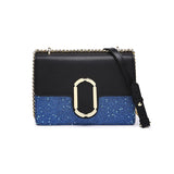 Genuine Leather/ Sequined Shoulder Bag