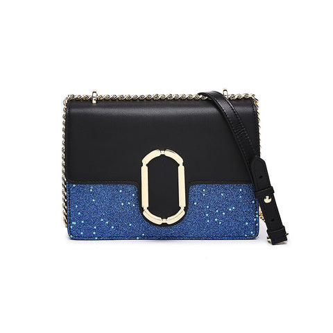 Genuine Leather/ Sequined Shoulder Bag
