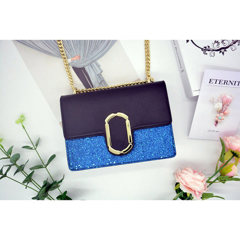 Genuine Leather/ Sequined Shoulder Bag