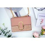 Genuine Leather/ Sequined Shoulder Bag