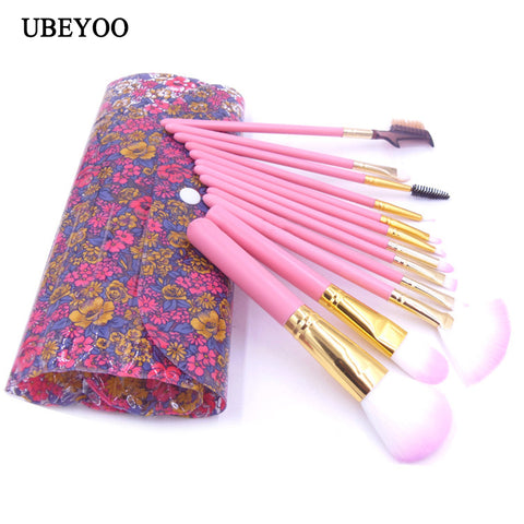 UBEYOO Hot 12pcs cosmetic brush Gradient Color Pink Powder foundation Makeup Brushes pantone Make up Brush Set with retail Box